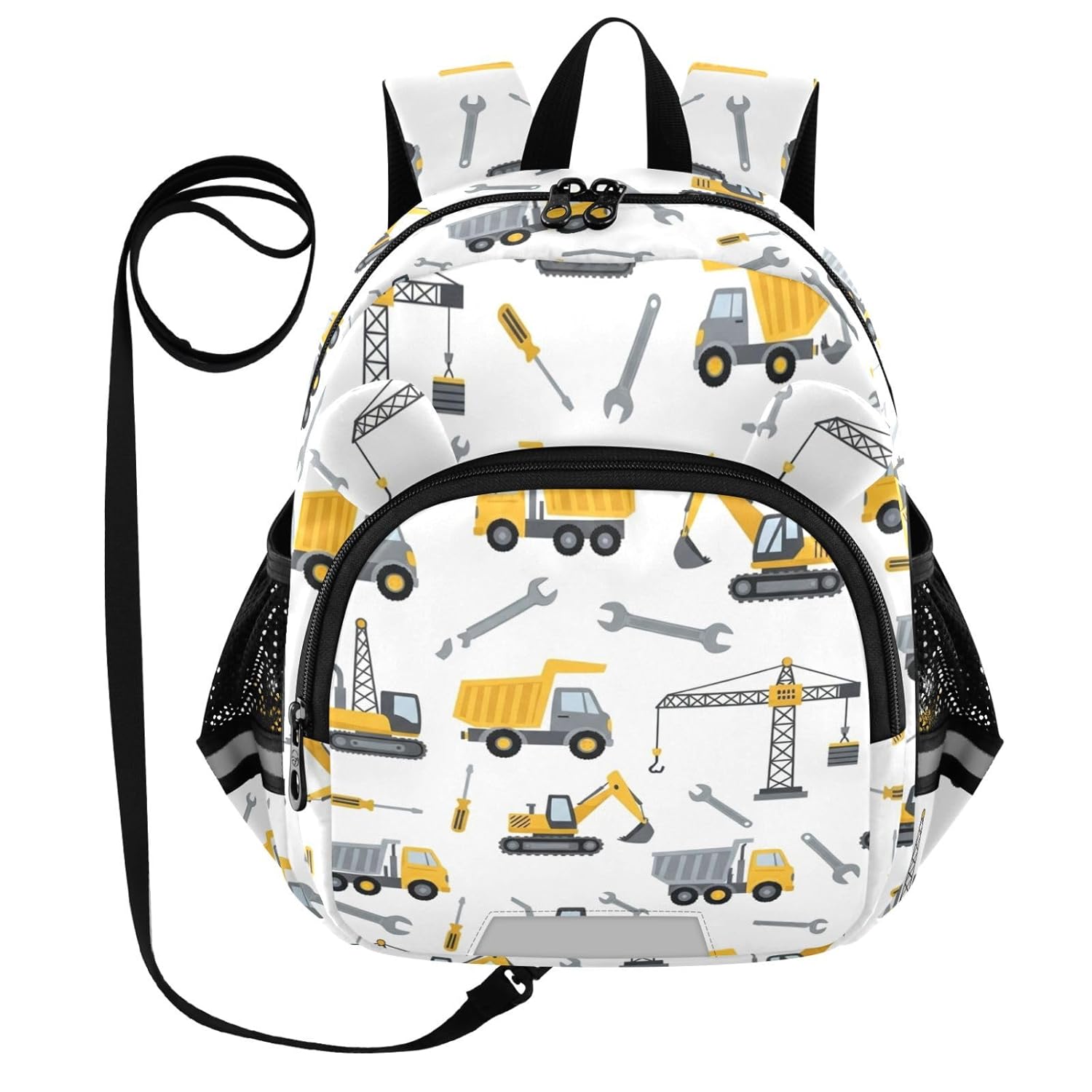 Construction Truck Crane White Pattern Toddler Harness Backpack for Boys Girls 3-6 Years Kids Backpack with Anti Lost Safety Leash Child Leash Backpack for Travel Preschool Walking