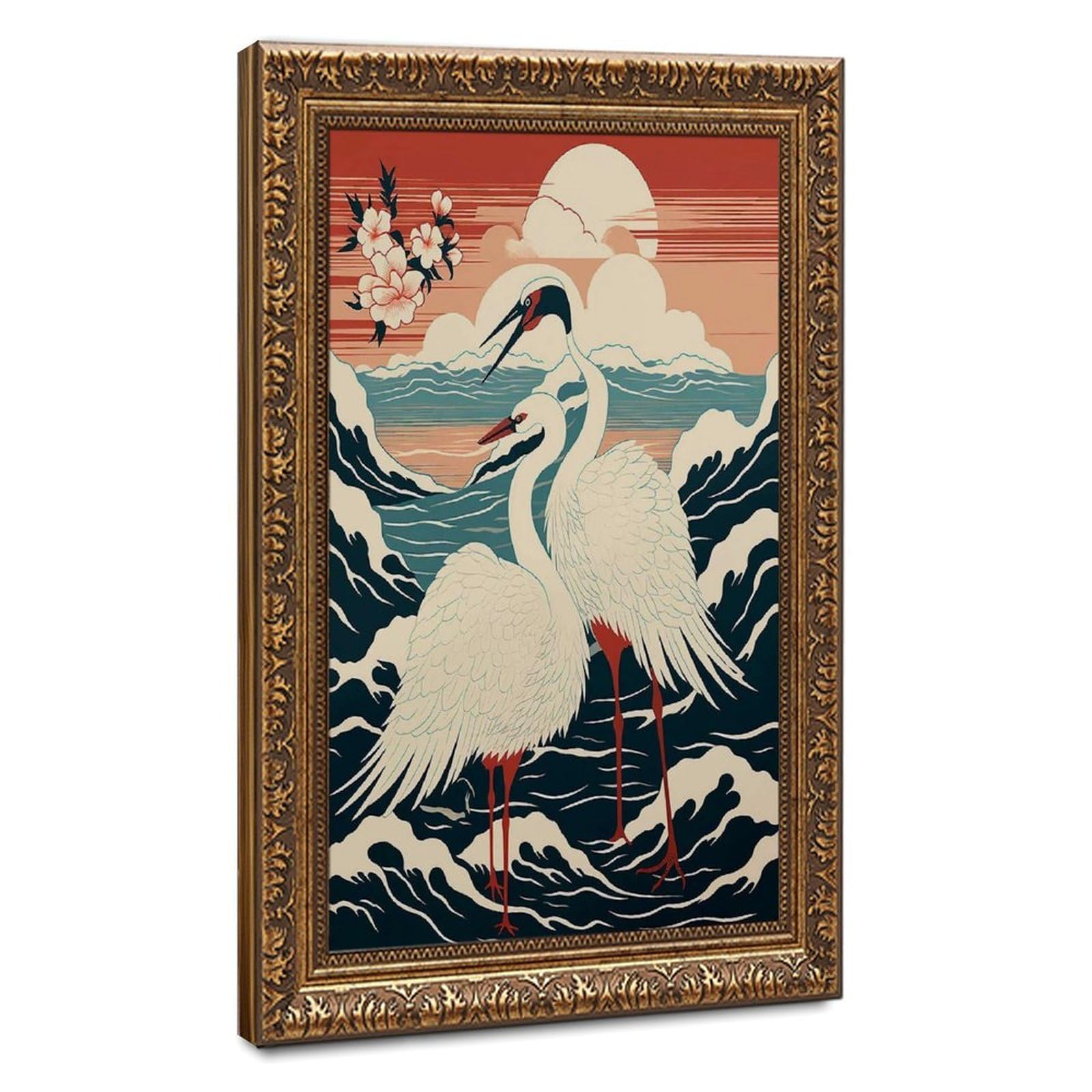 Bareronor Cranes at Sunrise Japanese Canvas Poster Bedroom Decor Landscape Office Room Decor Gift 16" L X 24" W