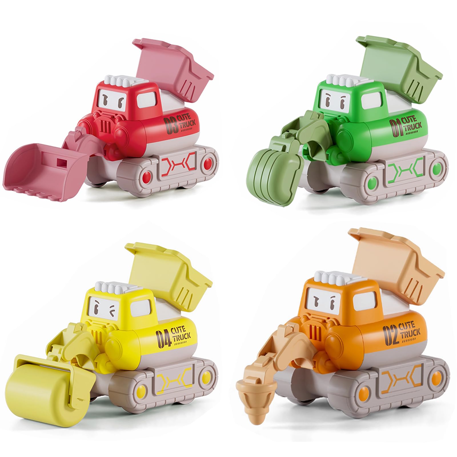 EYSOO Press and Go Truck Toys 4 Pack Construction Trucks Toy for Toddlers Engineering Vehicles Toy Baby Play Vehicles Construction Cars Toys Push Go Car Toy Birthday Gift for 3+ Kids Boys Girls