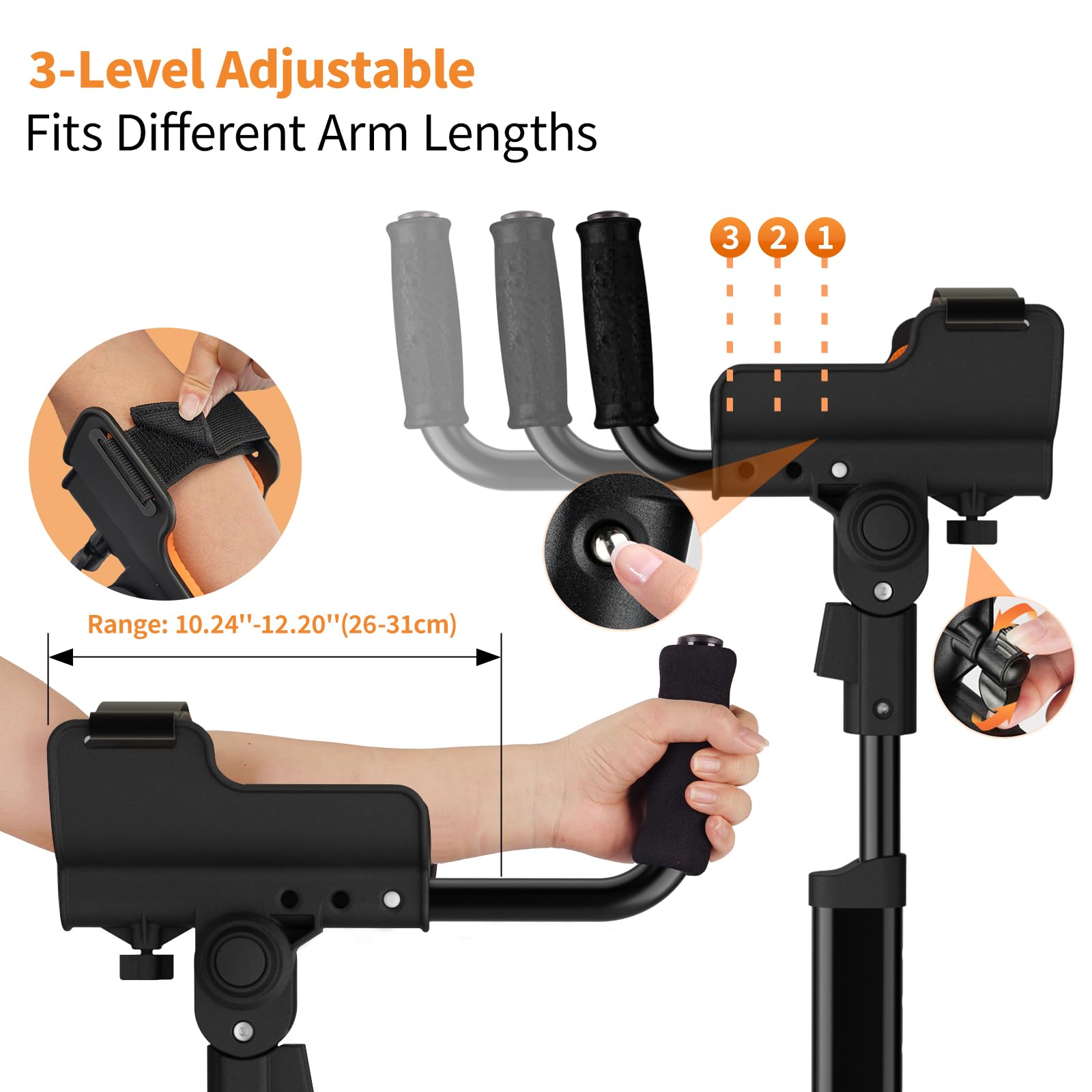 Muletas ajustables para antebrazo para adultos, muletas ergonómicas de 10 niveles de altura, puños cómodos y alfombrillas anchas, muletas de aluminio ligeras para lesiones de pies y piernas