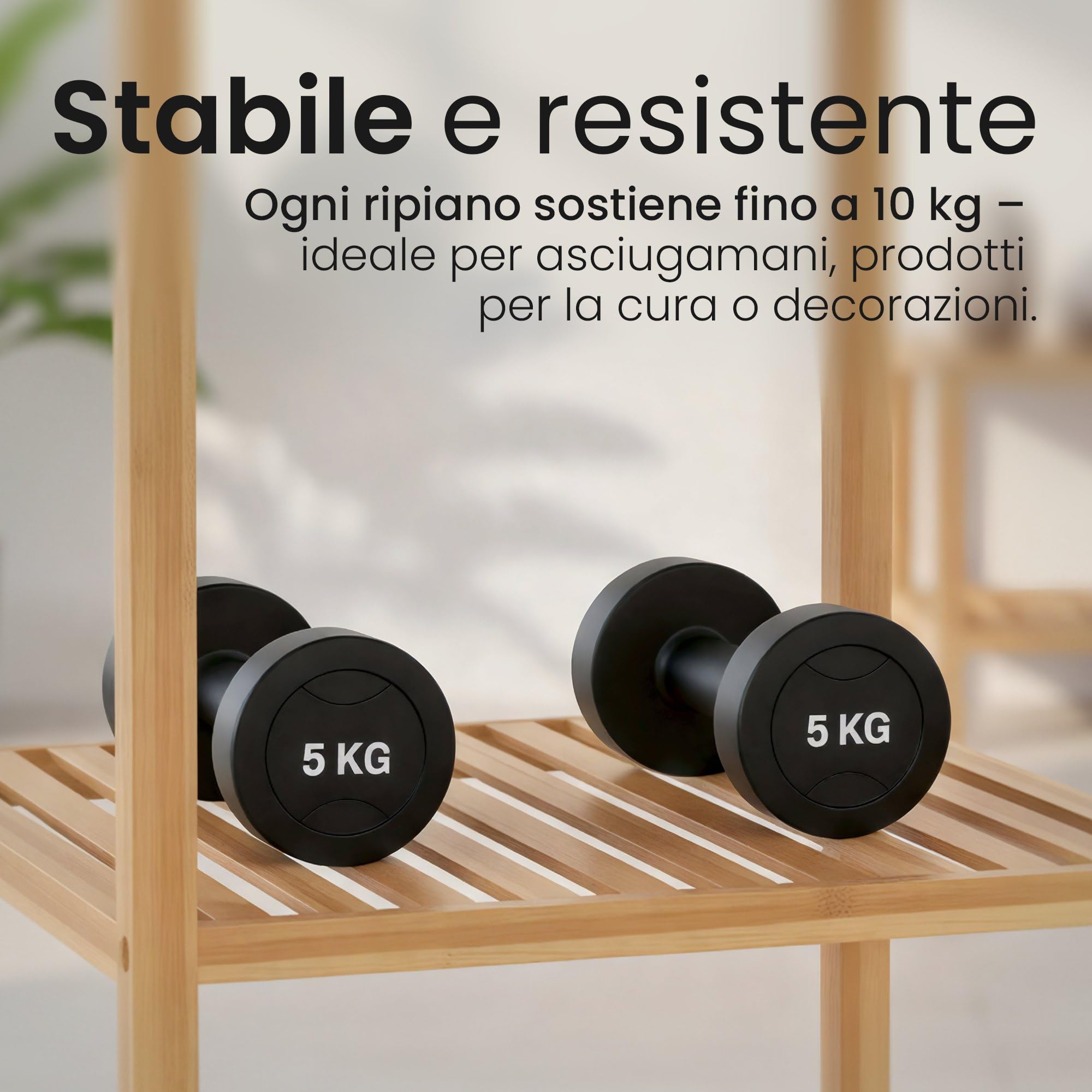 CLP Mensola bagno in bambù Zinnien, scaffale stretto, stabile e resistente, portata 10 kg per ripiano, Dimensione:M