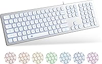 Vista 7 de Teclado de Aluminio Silencioso con Cable Retroiluminado - Teclado Delgado de Teclas Chiclet Compatible con Apple iMac, MacBook, Mac y PC, Teclado