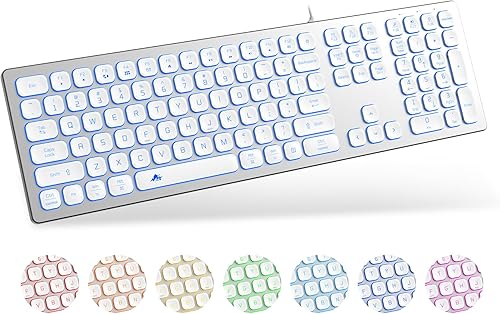 Miniatura 7 de Teclado de Aluminio Silencioso con Cable Retroiluminado - Teclado Delgado de Teclas Chiclet Compatible con Apple iMac, MacBook, Mac y PC, Teclado