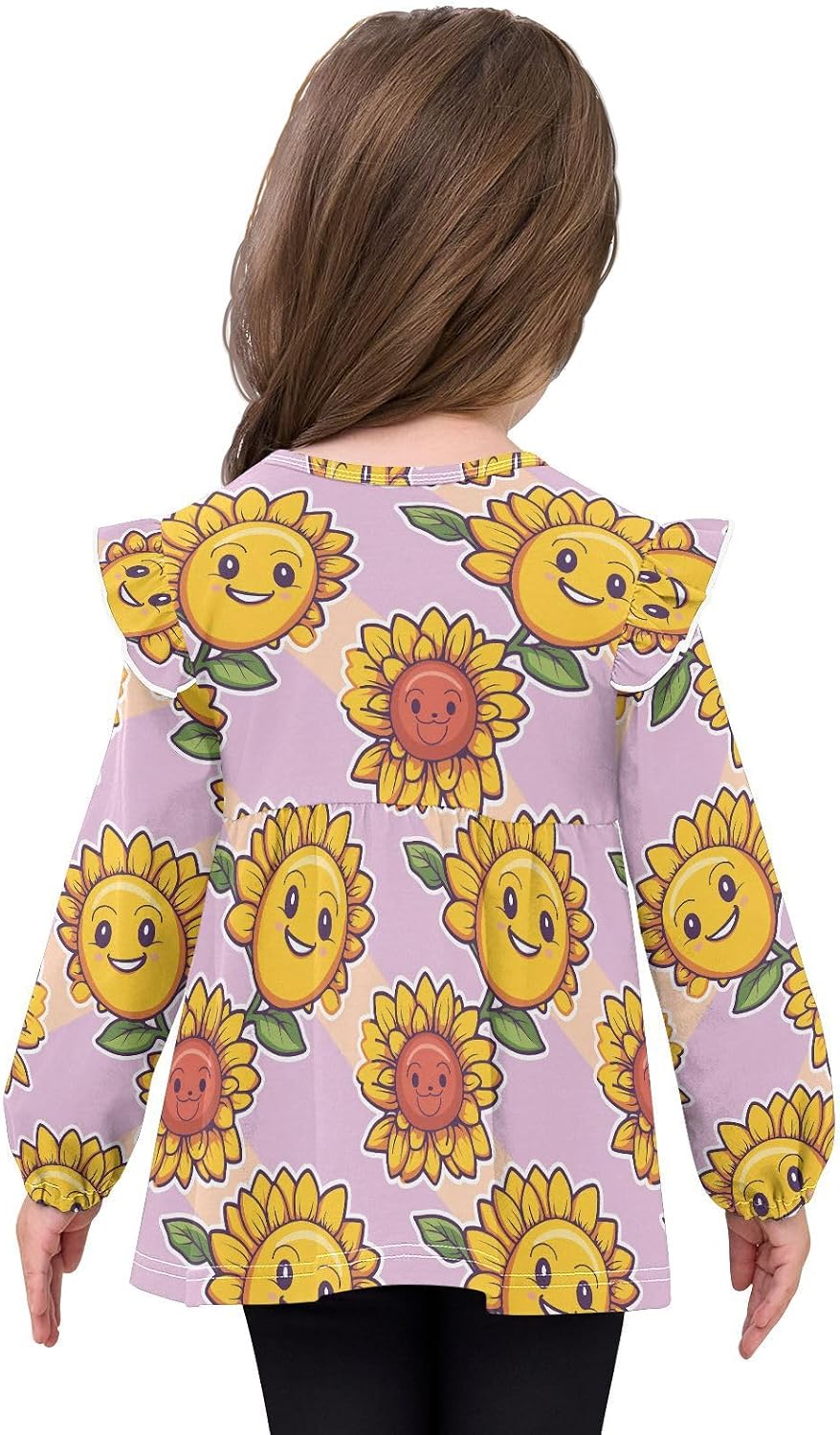 visesunny Toddler Clothes for Girls Cartoon Cute Sunflower Long Sleeve Fall Shirts Cotton Top with Ruffle Collar