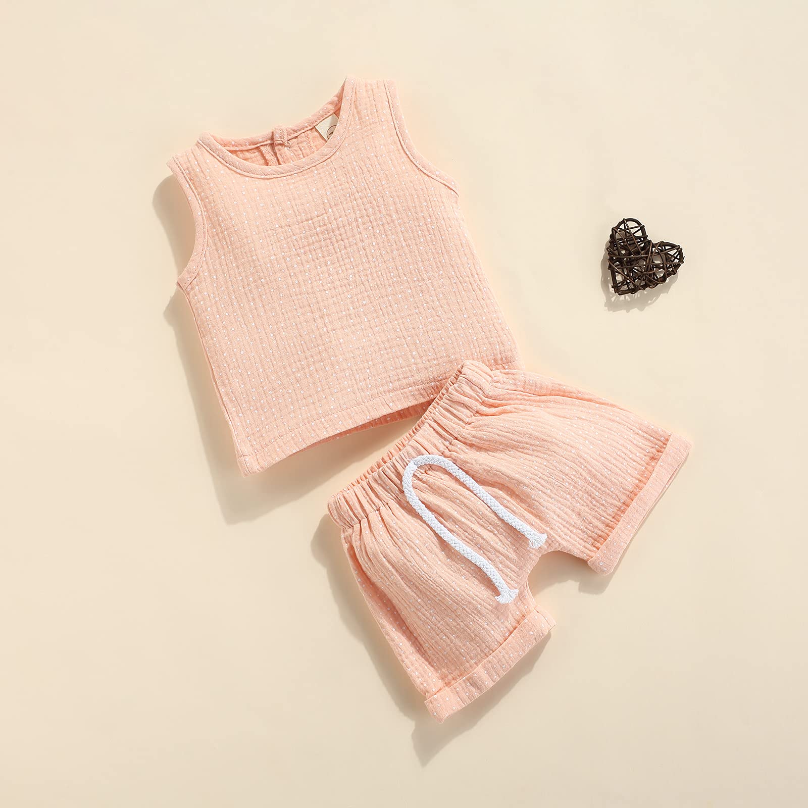 Thorn Tree Unisex Newborn Baby Sleeveless Clothes Set Solid Soft T-Shirt Elastic Waist Shorts 2PCS Outfits for Summer (Pink,12-18 Months)