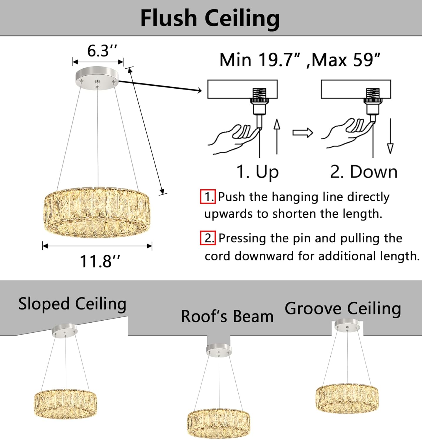LED Chandelier Crystal Modern Pendant Lights for Kitchen Island Dining Room Dimmable Hanging Light Hallway Bedroom Ceiling Hanging Lighting Gold