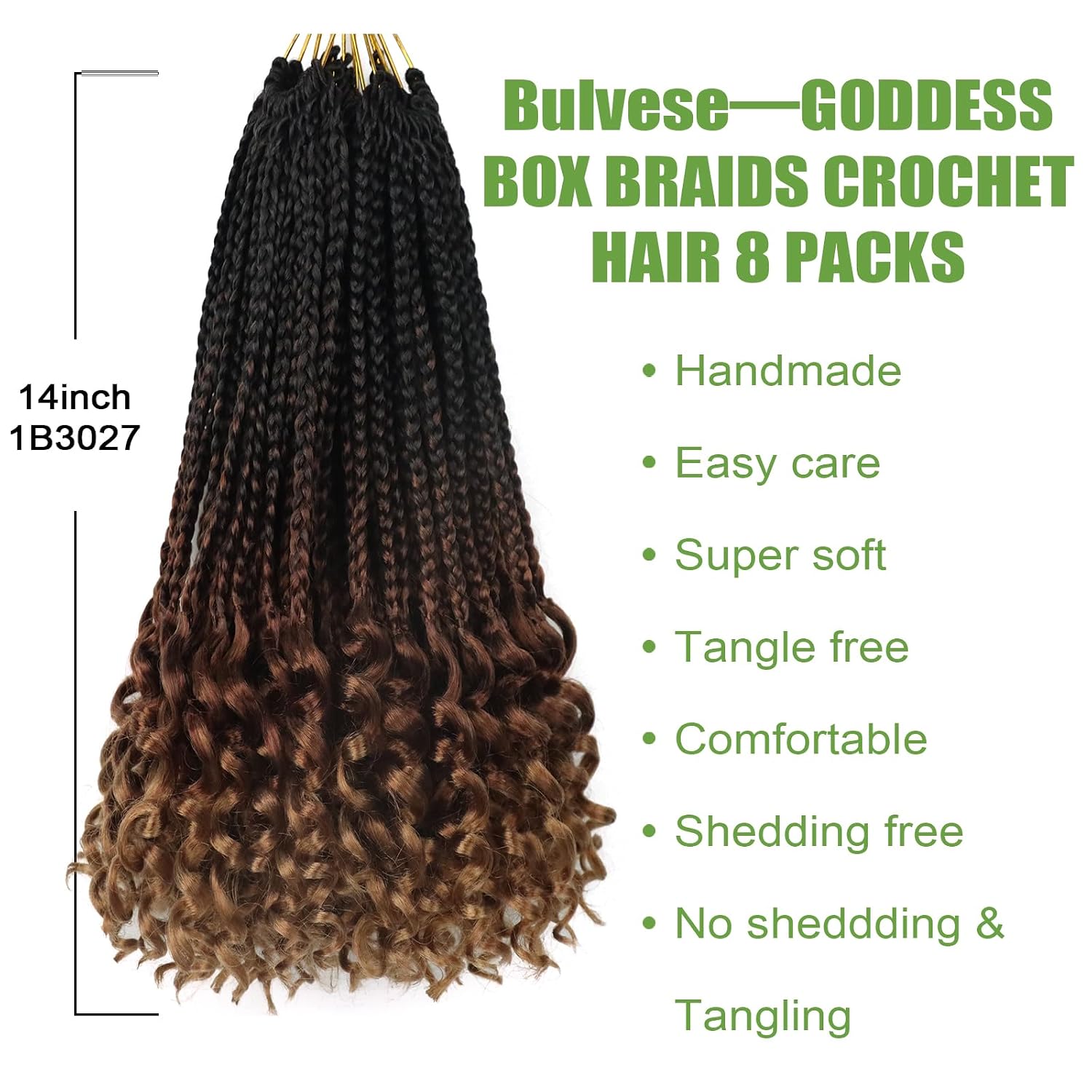 Goddess Box Braids Crochet Hair 14 Inch Bohemian Box Braids Crochet Hair for Black Women Crotchet Hair Crochet Braids with Curly Ends Hair Extension(1b/30/27)