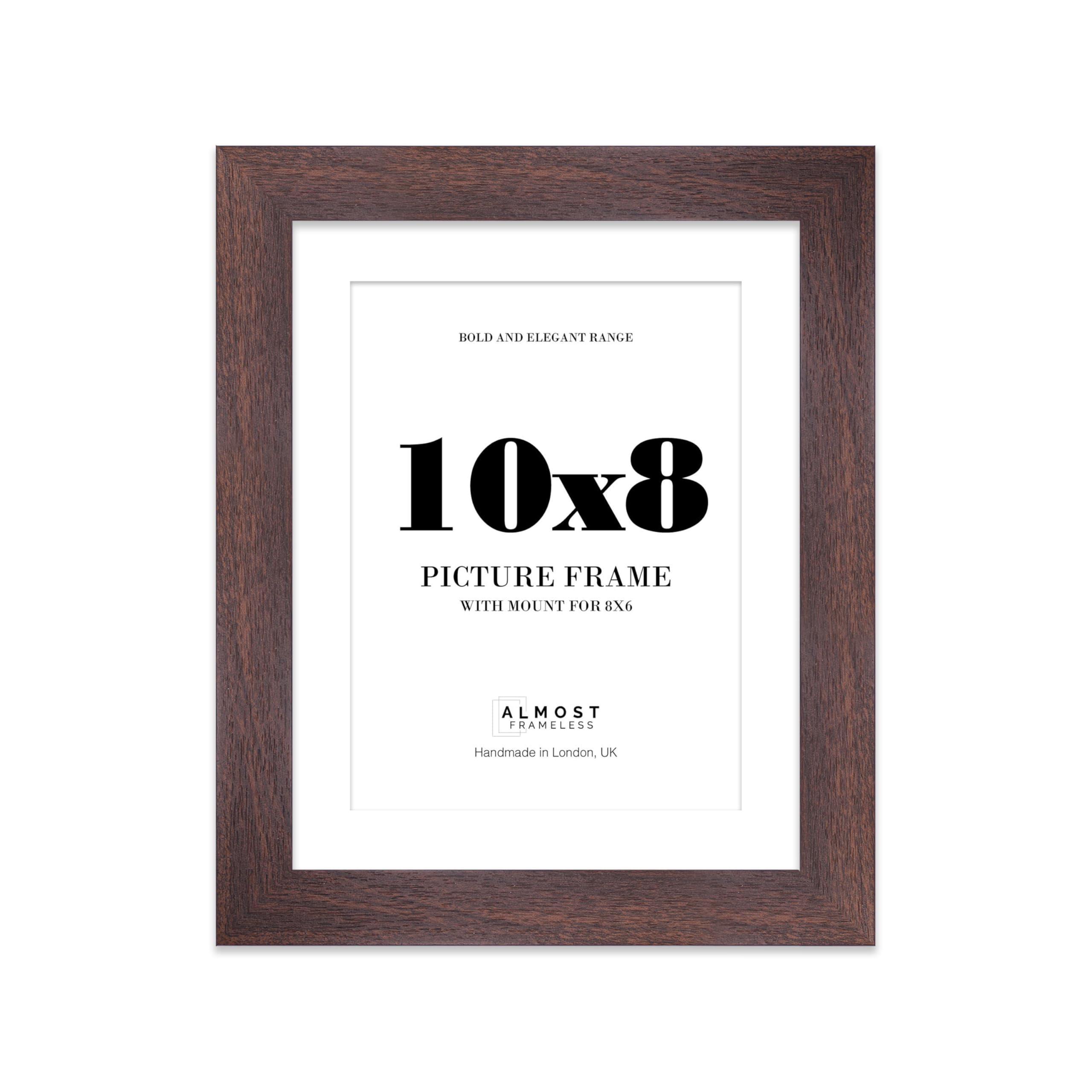 10x8 Walnut Frame With Mount for 8x6 Pictures 28mm Edge Portrait and Landscape Display with Wall Hooks and Kickstand, 1 Pack