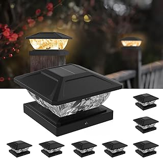 tekstap Solar Post Cap Lights,8 Pack 2 Lighting Modes Solar Fence Cap Lights,Bright Deck Post Solar Lights for 3.5x3.5/4x4/4.5x4.5/5x5 Posts,IP65 Outdoor Post Lights,Garden/Patio/Porch/Step (Black)