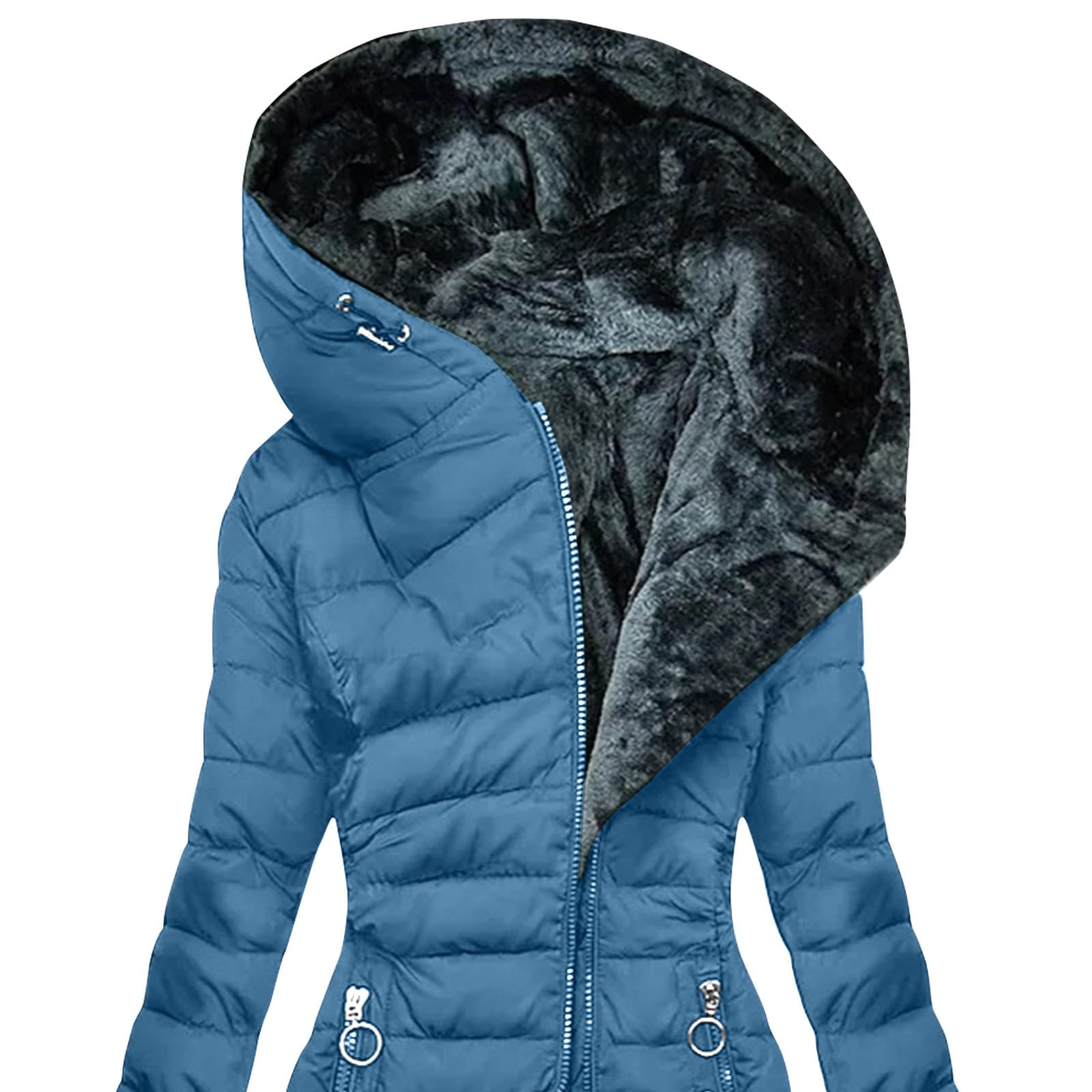 Damen Warmer Lange Winterjacke Casual Einfarbig Kuscheljacke mit Kapuze