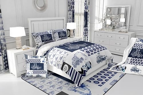 Miniatura 9 de Juego de edredón de construcción para niños, tamaño matrimonial, juego de ropa de cama para niños, diseño de caricaturas, automóvil, excavadora,