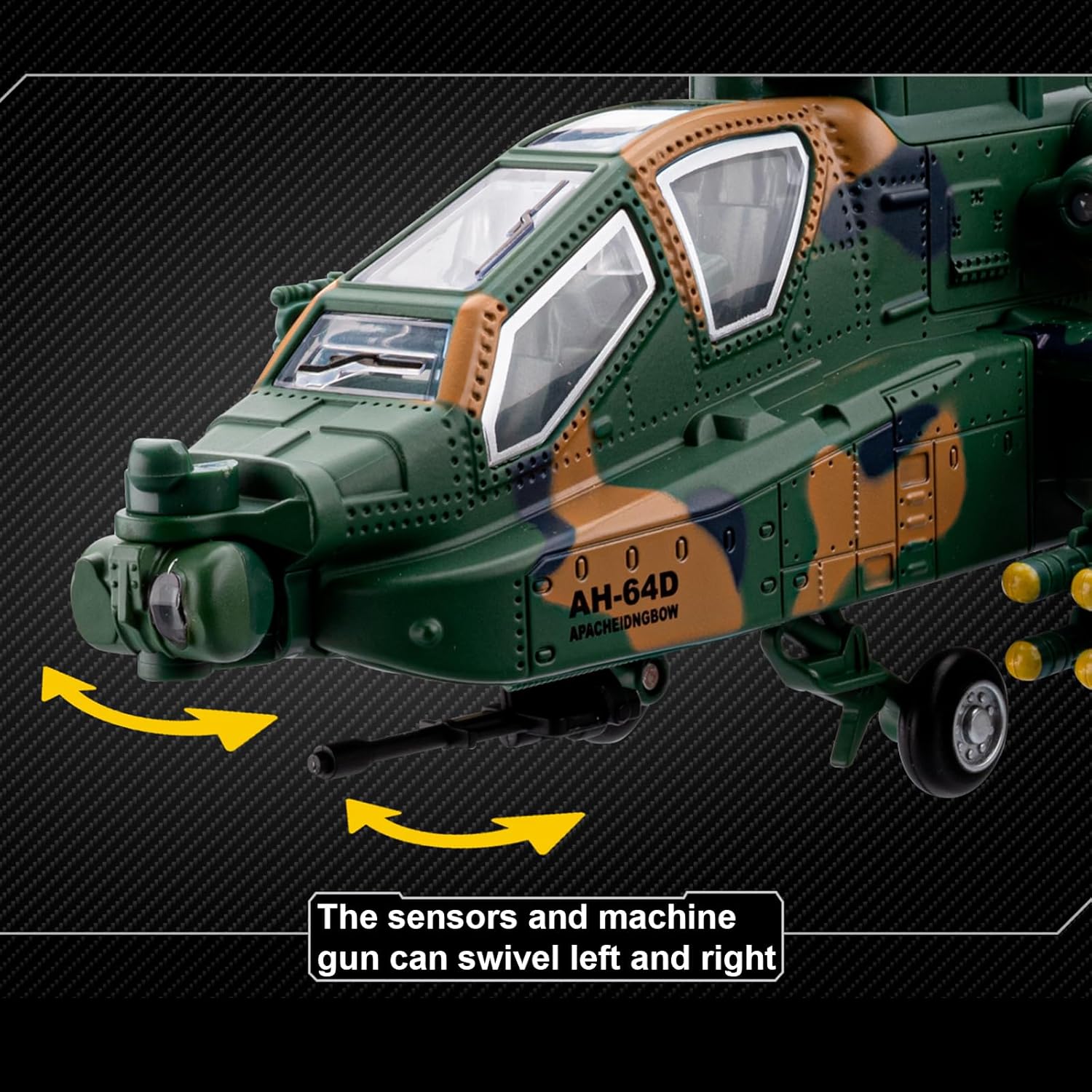 AH-64 Apache Diecast Model Airplane Toy, 1:46 Plane Military Fighter Jet Toy, Light and Sound Functions (Camouflage)