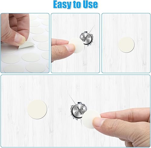 Miniatura 6 de SUNJOYCO 1010 tapas para agujeros de tornillo, 10 hojas autoadhesivas para agujeros de tornillo, calcomanías blancas para cubrir agujeros de