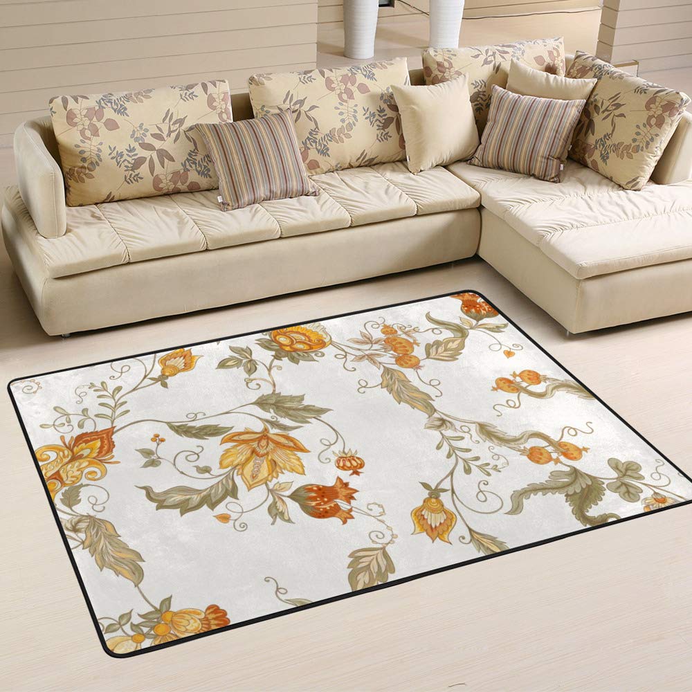 Tapis orange avec fleurs rétro vintage Ruchen 60x39 inch pour salon