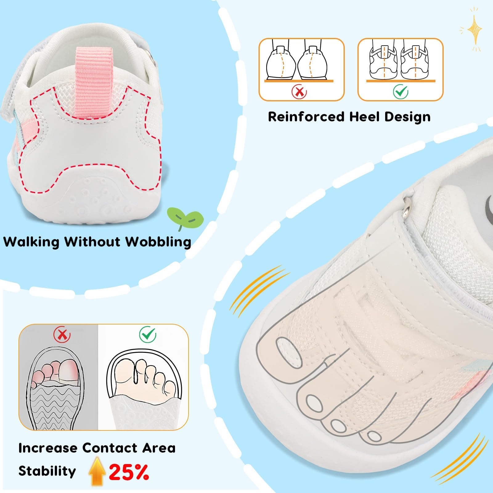 JIASUQI Baby Barefoot Shoes Boy Girls First Walking Shoe Infant Breathable Sneakers Lightweight Non-Slip Crib Shoes Indoor Outdoor - 4