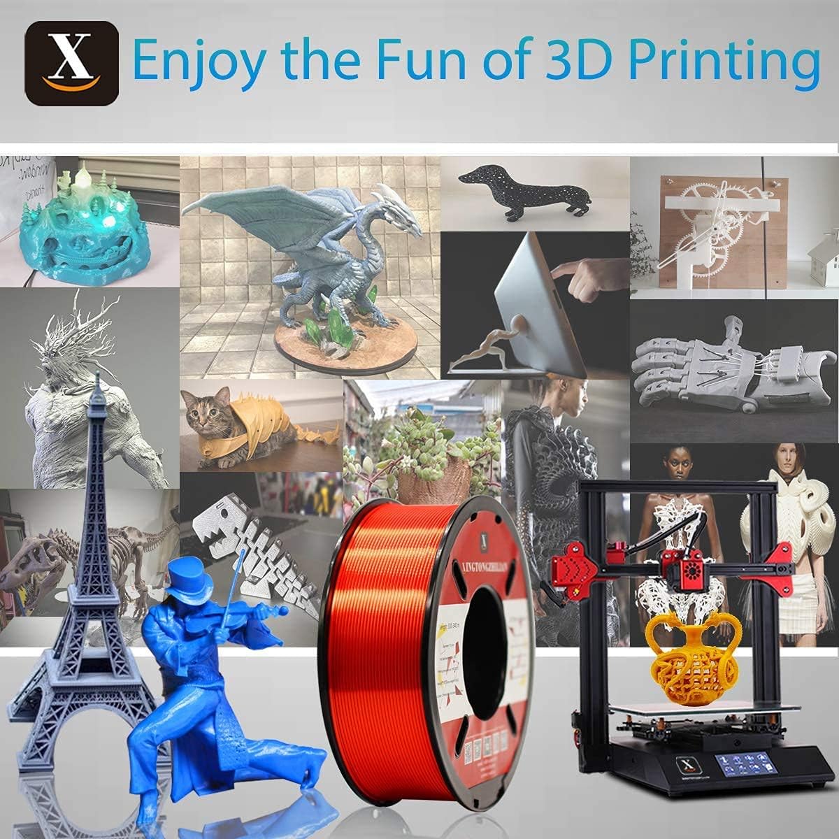 PLA 3D Printer Filament 1.75mm Printing Material Upgrade Version for 3D Printers Pens Accuracy +/- 0.02 mm Silk Red 1kg/Spool