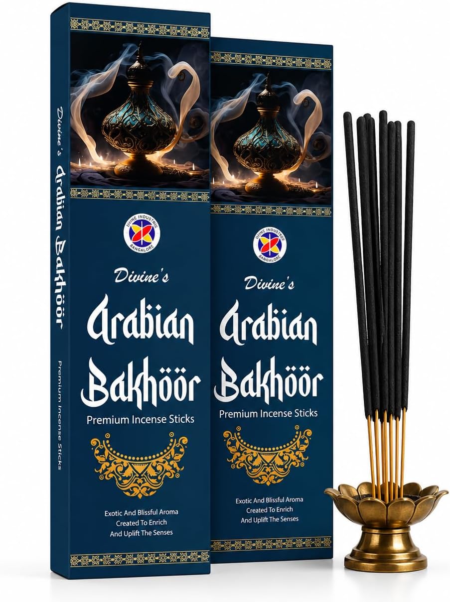 Divine's Arabian Bakhoor Incense Sticks | Hand Rolled Natural Agarbatti for Pooja, Meditation & Aromatherapy | Exotic Fragrance | 2 x 50g