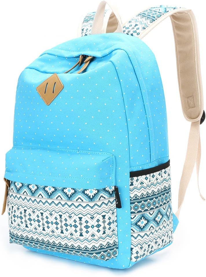 Upgraded Imyth Canvas Backpack Lightweight Casual Shoulder School Bag Daypack Laptop Bag for Girls (Large Lake Blue)