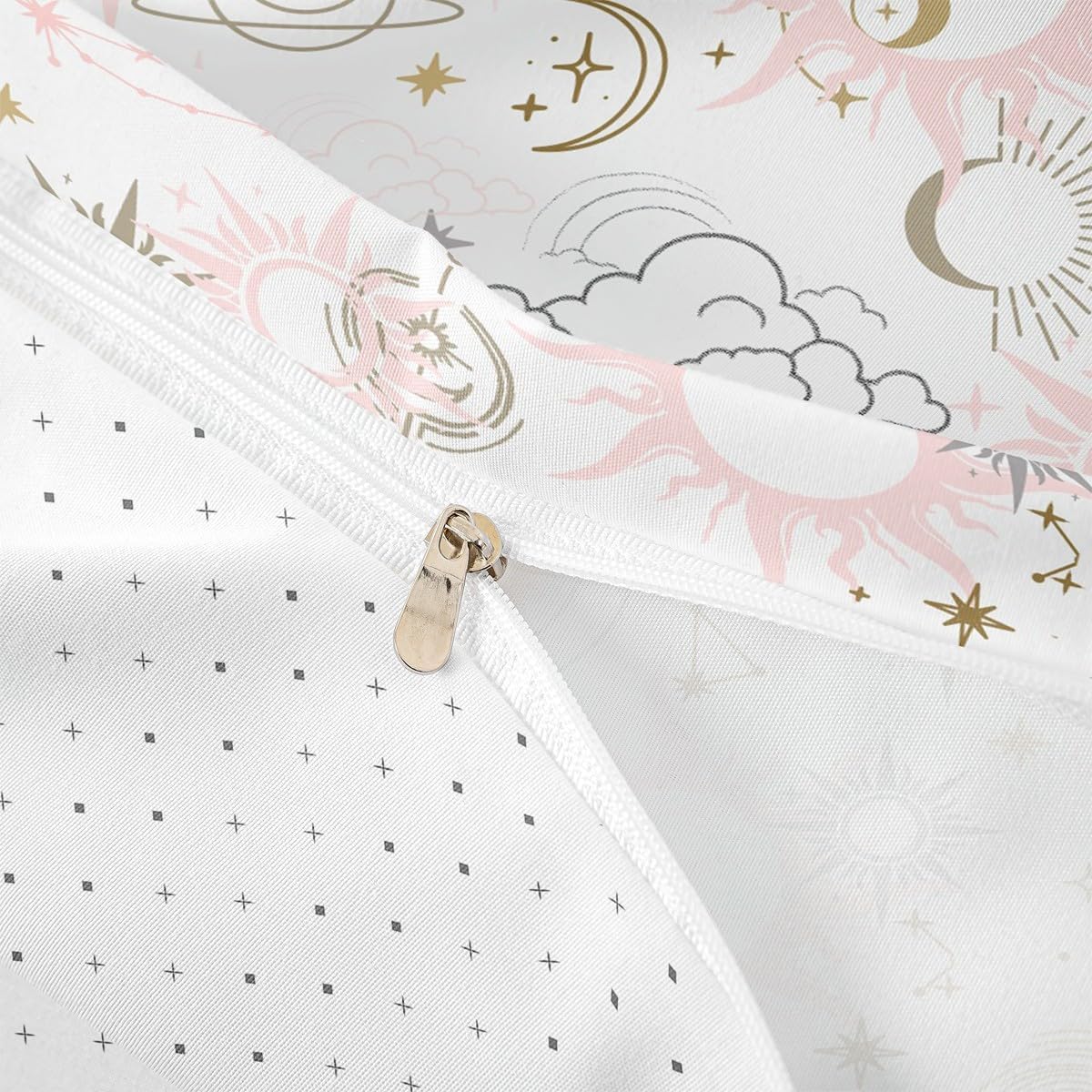Sun Moon Duvet Cover Set Full Size,Starry Cloud Bedding Set 3pcs for Kids Teens Girls Women Bedroom Decor Fantasy Galaxy Universe Comforter Cover Soft White Golden Pink Quilt Cover,2 Pillowcases