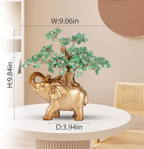 Miniatura 10 de Árbol del dinero de cristal citrino sobre estatua de elefante dorado, árbol bonsái grande de 17 pulgadas, regalo para la riqueza de energía