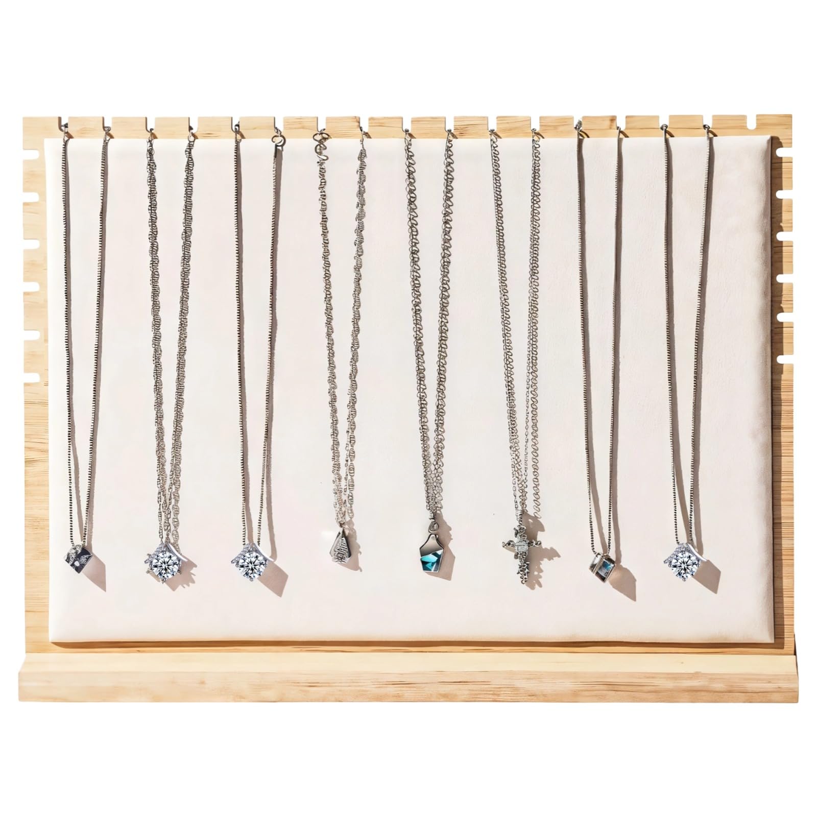 Présentoir à colliers bois vitrine magasin avec porte-bijoux