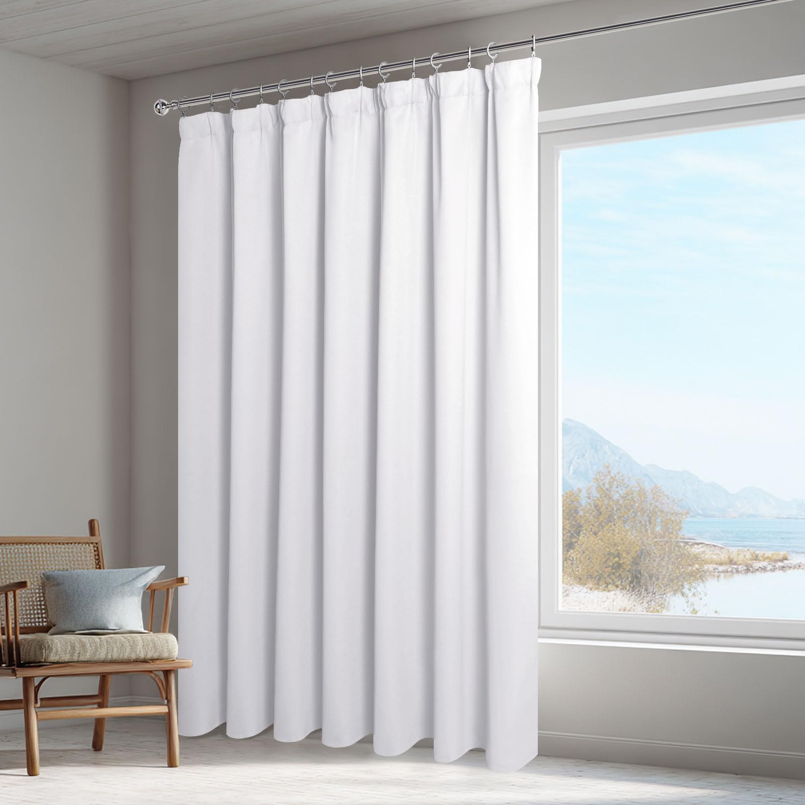 DWCN Tenda divisoria per soggiorno, 210 x 200 cm (altezza x larghezza), set da 1 pezzi, grigio e bianco, divisori termici, oscuranti, con cravatte, per binari, camera da letto, protezione dal freddo