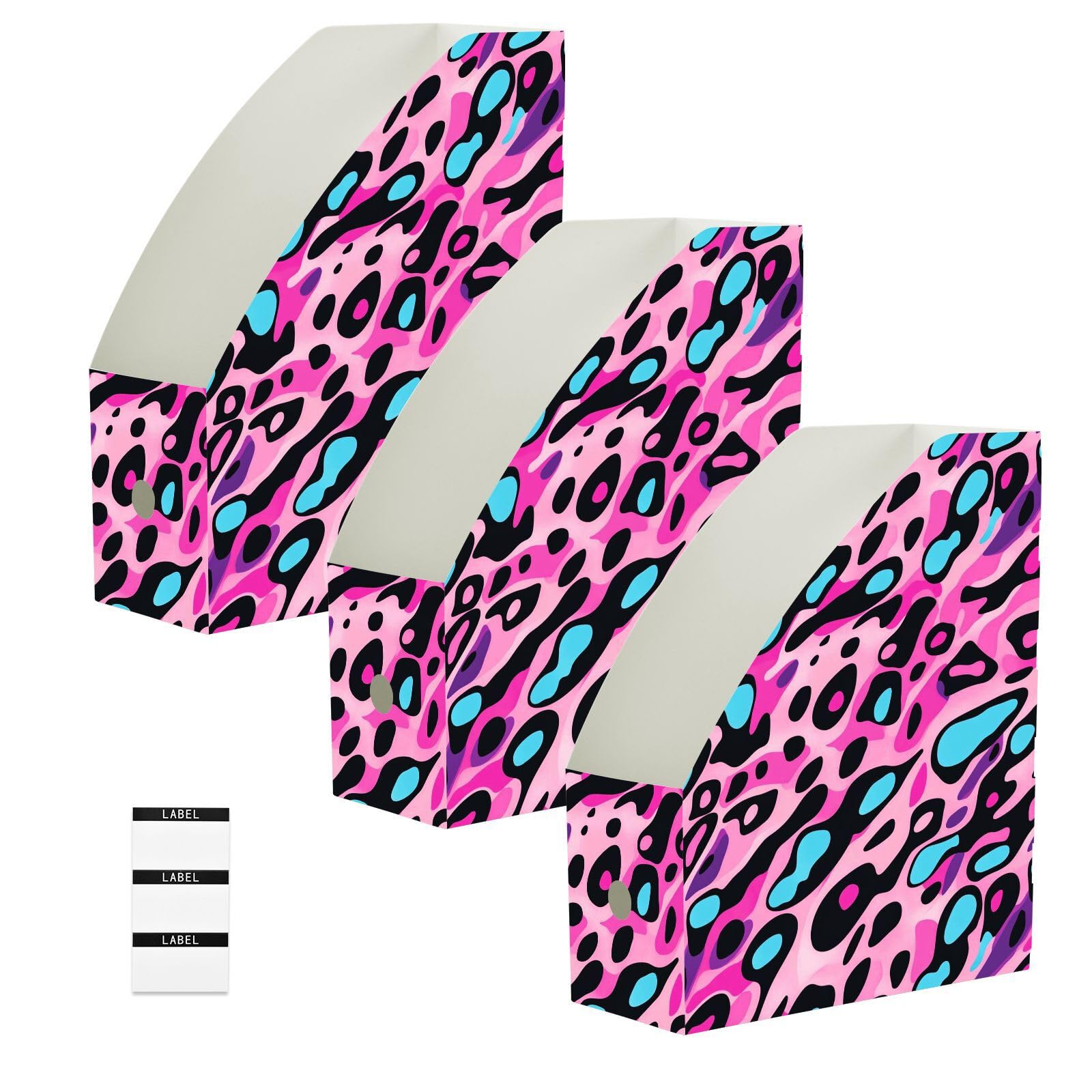 Boîtes de rangement pour magazines lot de 6 pliables bleu pêche léopard