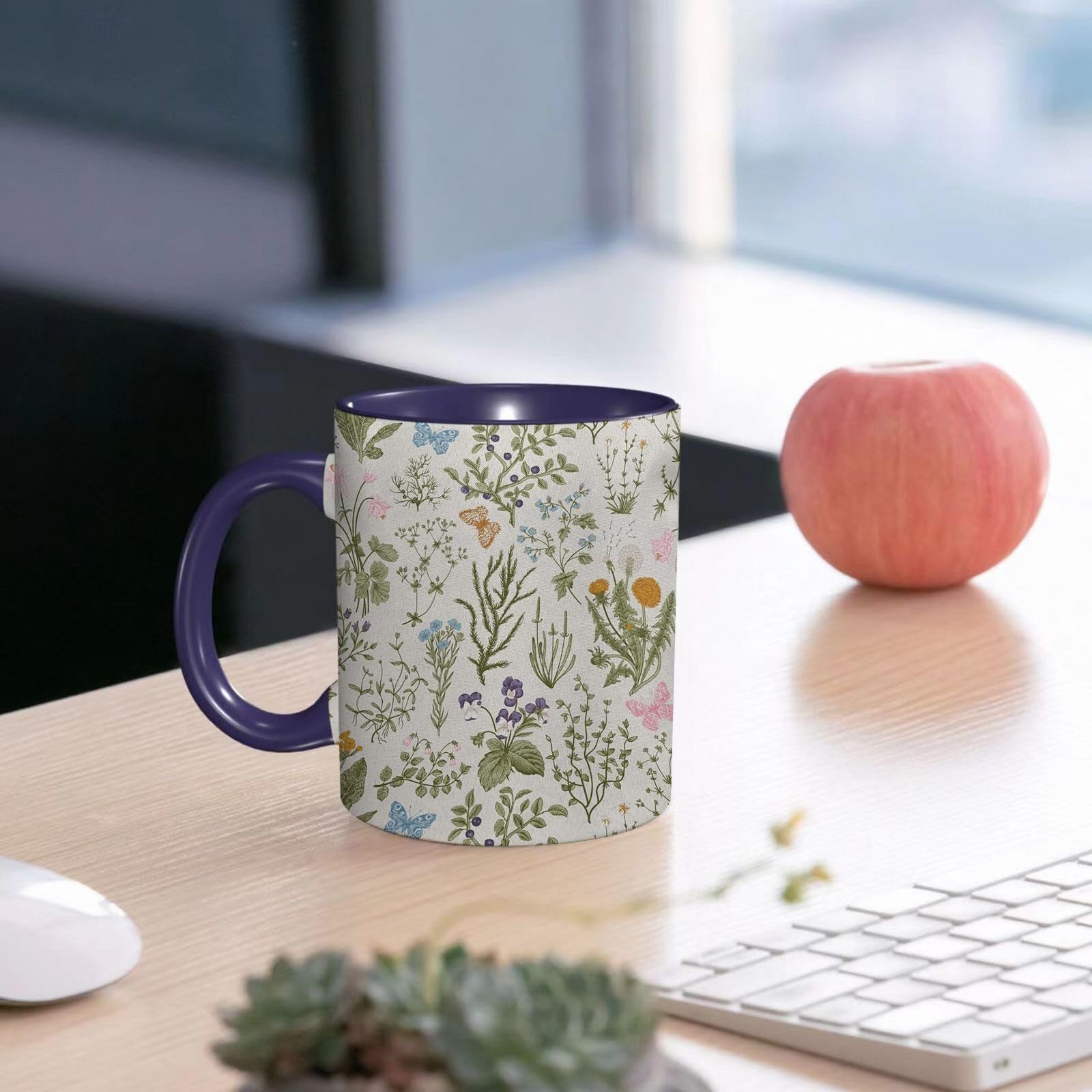 Taza Divertida De Cerámica De 14 Onzas,Flor Botánica Floral Flor Flor Ed Tema Natural Ramas Patrón.R Imprimir,apta Para Lavavajillas, Regalos De Computadora,regalos Geek Para Hombres, Taza De Ciencia