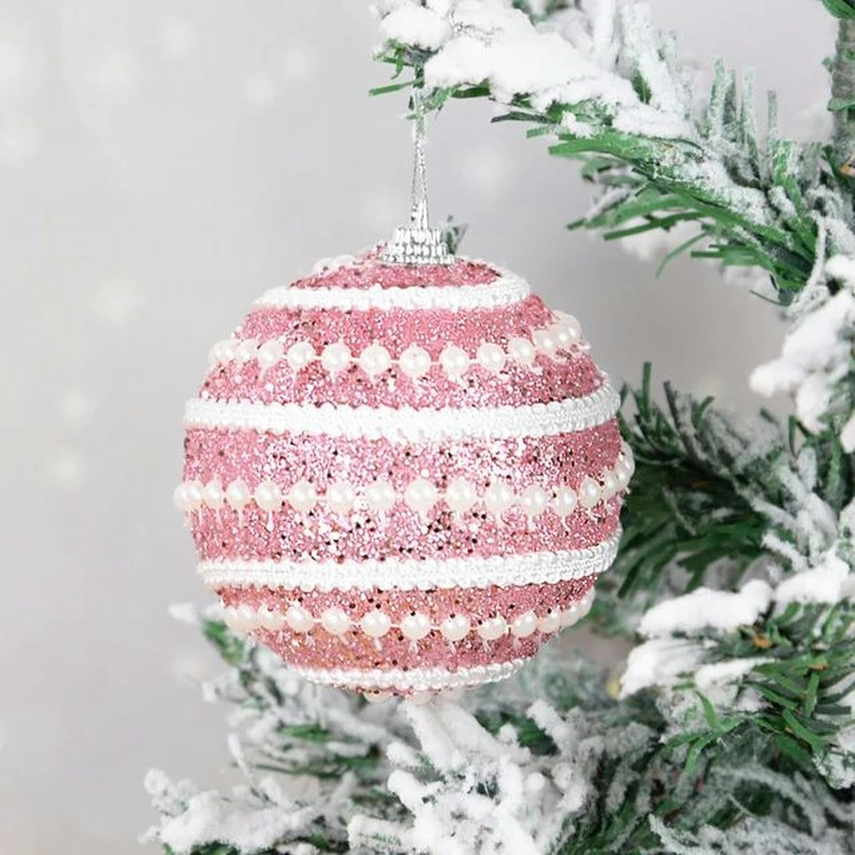 Palline Per Albero Di Natale 8 Cm 6 Palline Natalizie In Vetro Trasparente Con Pois Da 10 Cm, Pendaglio Decorato -Argento Decorazioni Albero Natale Eleganti