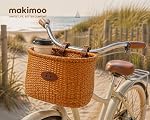 Panier de vélo pour cruiser de plage ou scooter pour femmes, paniers de vélo en osier originaux avec porte-gobelet intégré pour guidon avant - style vintage classique fait main en osier naturel