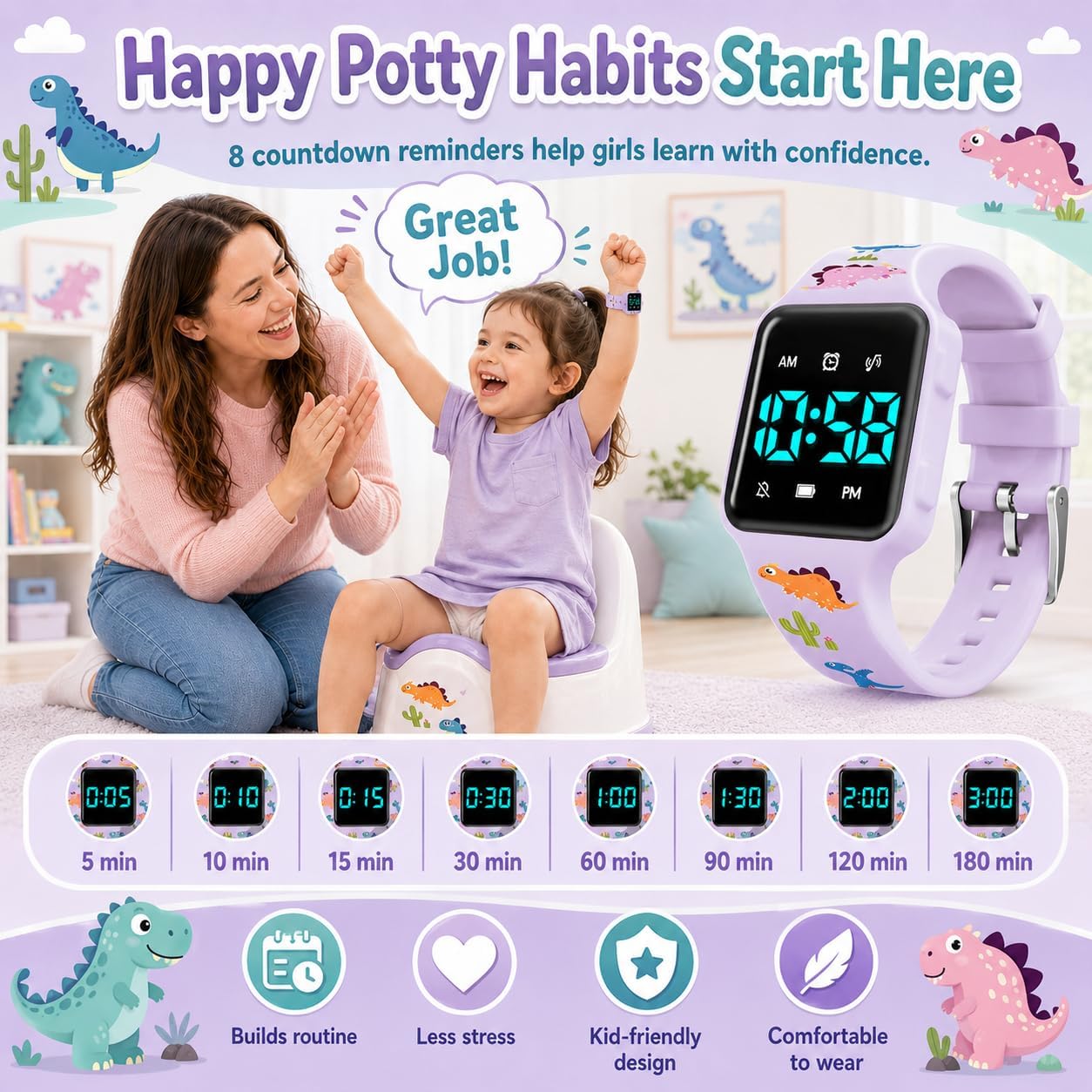 Potty Training Watch for Toddler with Countdown, Alarms, Music or Vibration Alerts - Waterproof Toddler Toilet Trainer for Boys & Girls Ages 2-9
