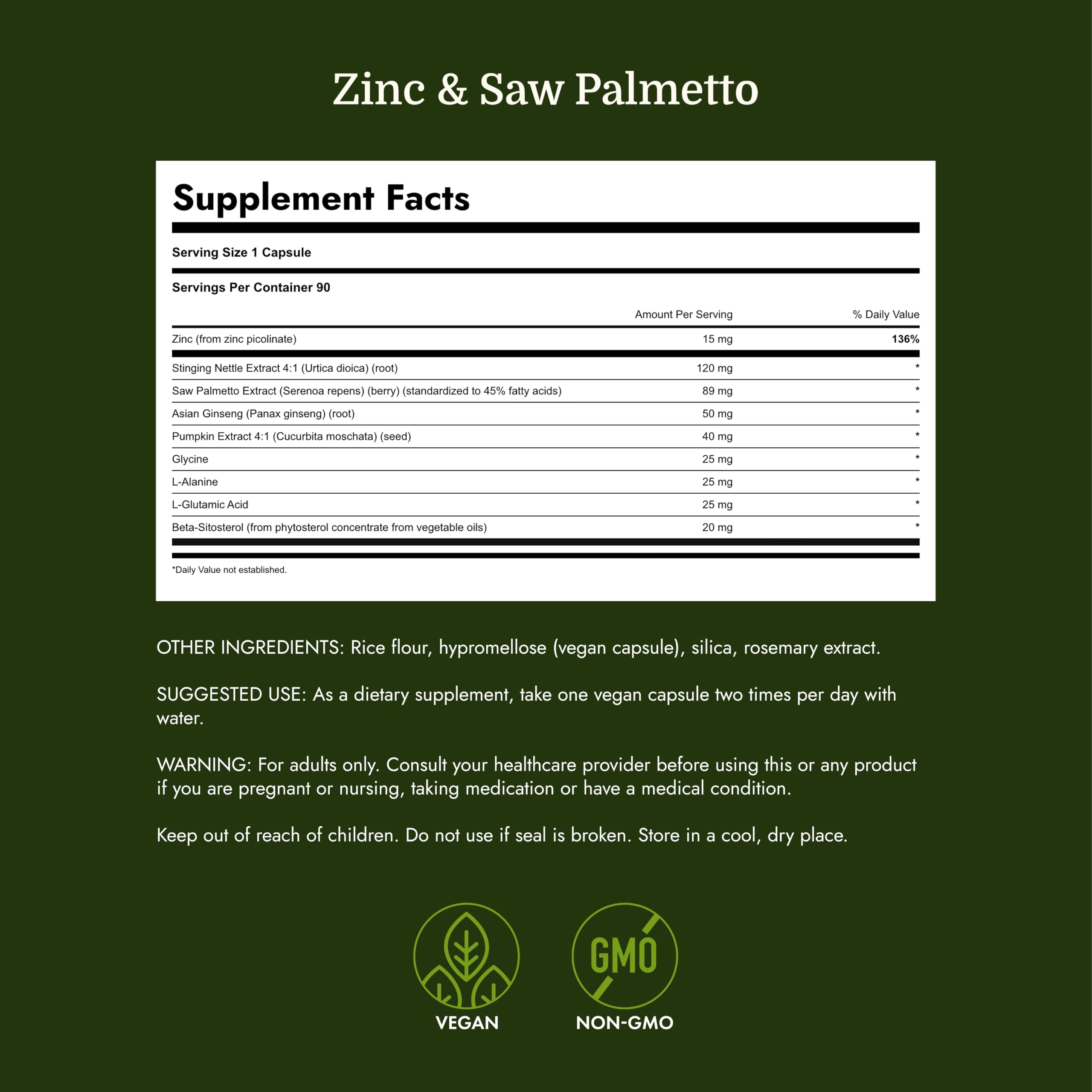Swanson Prostate Essentials, Saw Palmetto and Zinc, 90 Veggie Capsules — Amazon image 4