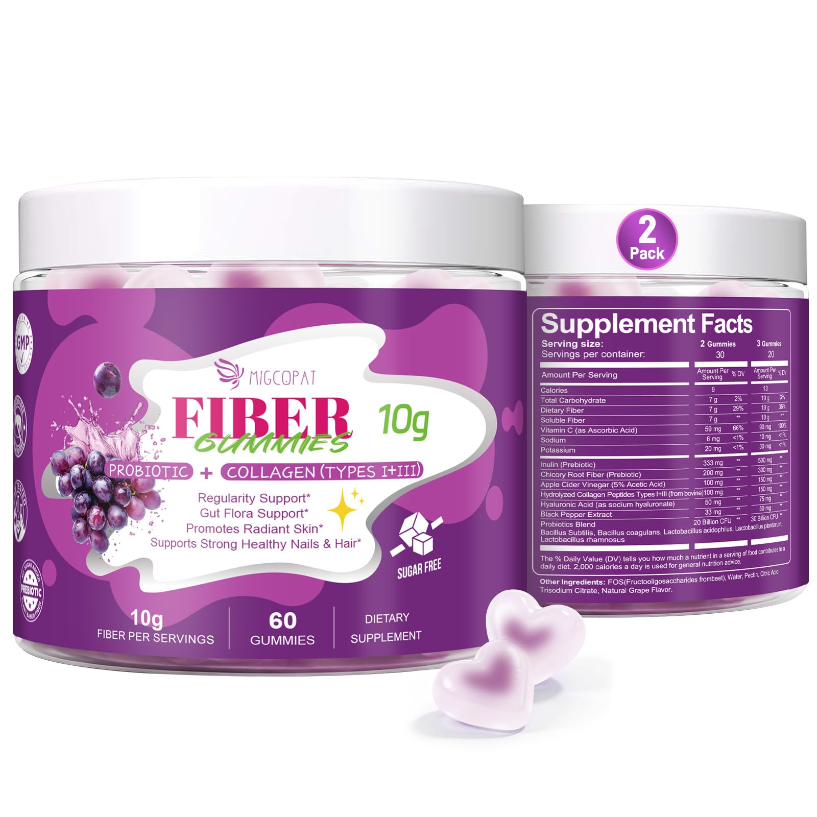 Migcopat 10G Fiber Gummies with Collagen Peptides, Grape Flavor, 60 Cts — Amazon image 10