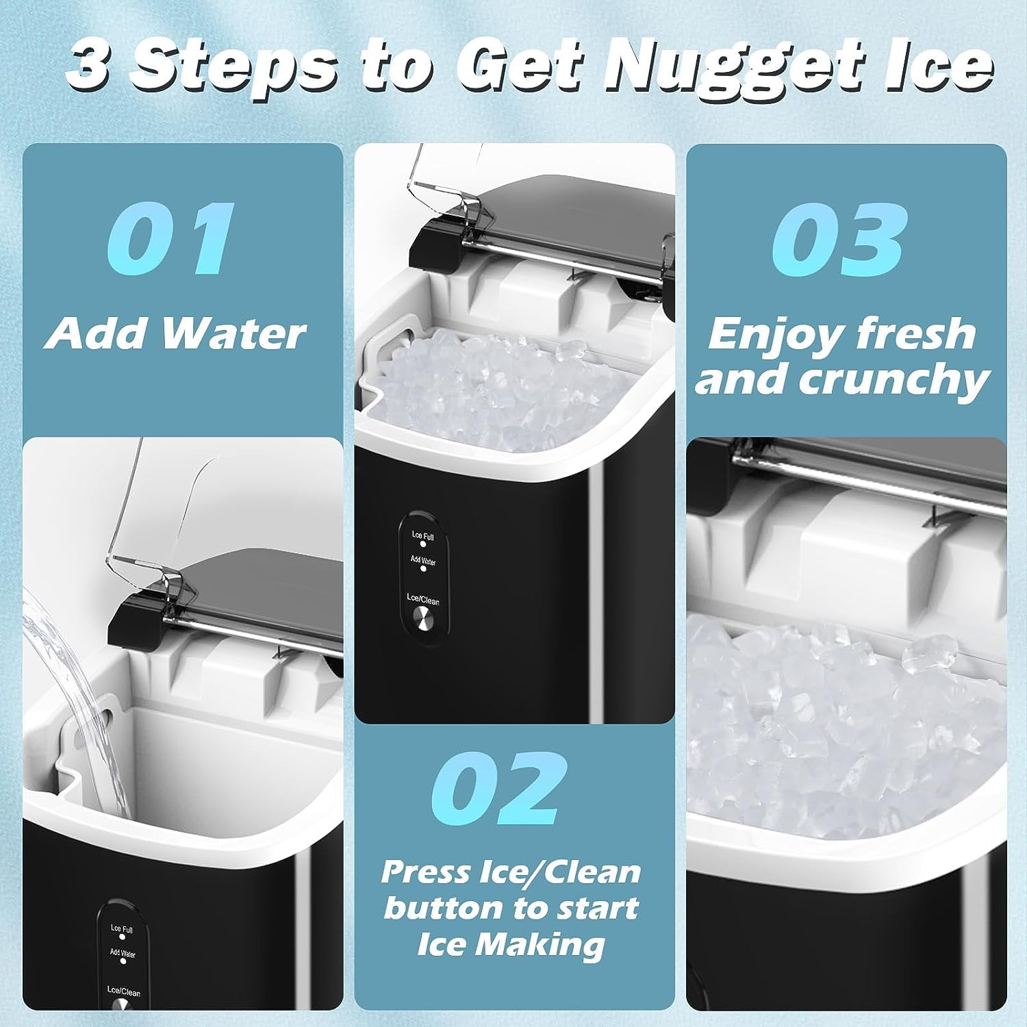 Nugget Ice Maker Countertop, Portable Ice Maker for Soft & Chewable Nugget Pellet Ice, 15kg/Day, Self-Cleaning, for Home Office Bar Party