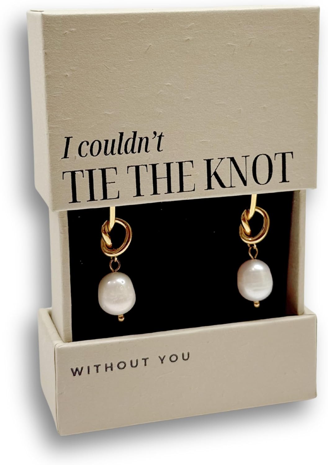 Pearl Earrings for Bridesmaids – Gold Pearl Drop Earrings, Tie the Knot Bridesmaid Proposal Gift, Wedding Party Jewelry, Hypoallergenic