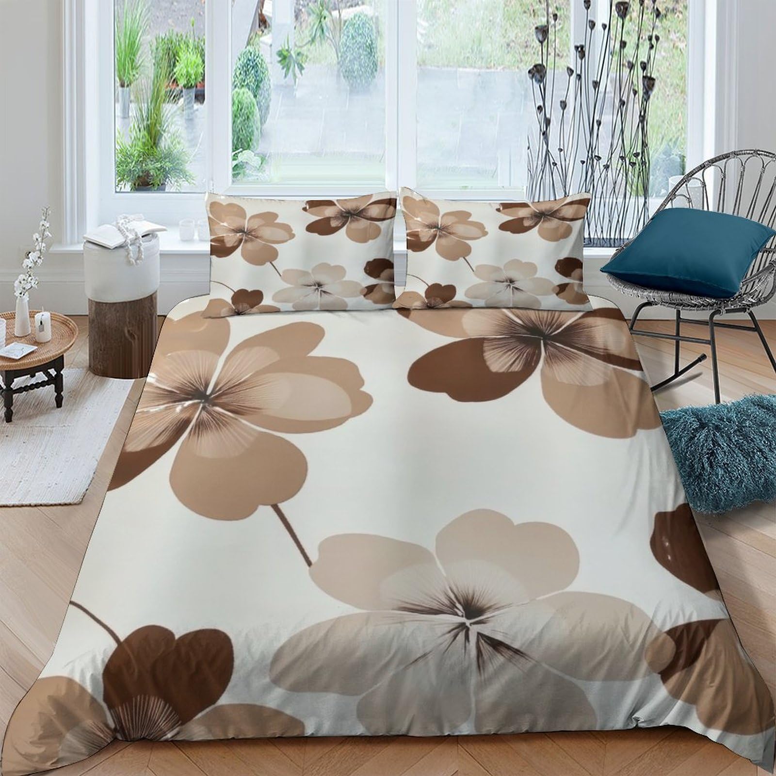 Ctjqhvkz Style-9 3D Printed Brown Floral Fitted Sheet Microfiber Soft Breathable Abstract Blossom Mattress Cover For Bedroom Guestroom Decor Single（135X200cm）