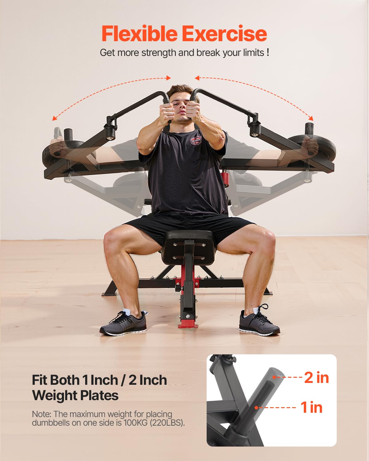VEVOR Máquina de Apertura de Pecho Inclinada y Deltoides Posteriores, Carga 204 kg, Banco de Pecho Ajustable, para Entrenamiento de Fuerza de la Parte Superior del Cuerpo, 1400 x 1000 x 1100 mm