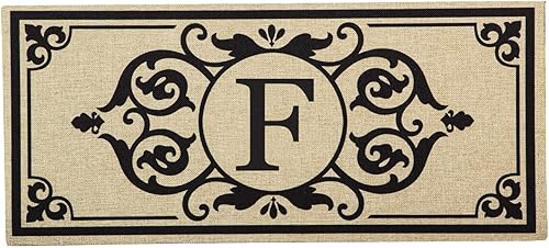 Evergreen Sassafras Monogram F - Tapete de entrada intercambiable  Interior y exterior  22 pulgadas x 10 pulgadas  Parte trasera antideslizante