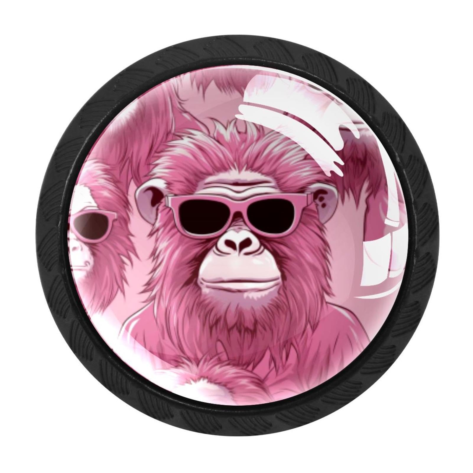 Chenzzzz Multicolored 07 Pink Monkey Orangutan Cabinet Knobs 4 Pieces Drawer Kitchen Cabinets Dresser Cupboard Wardrobe Unique Pulls Handles