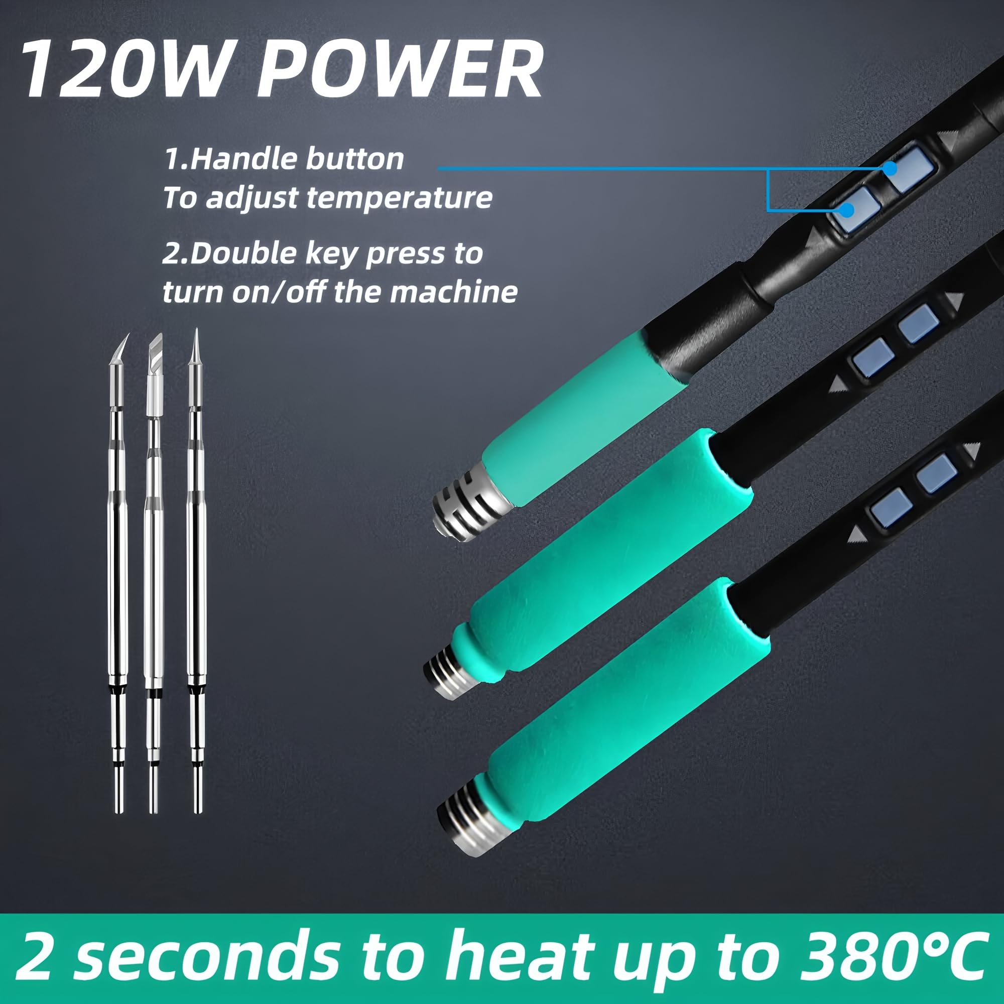 Estaciones de soldadura de calentamiento rápido Sugon T60 120W 2S calentamiento rápido hasta 380°C estaciones digitales de soldadura (T60+245+3 puntas)