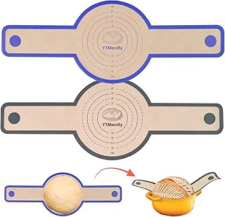 シリコンブレッドスリングマット 長いハンドル付き ノンスティックシリコンパンベーキングマット サワードウパンを移すための再利用可能なベーキングスリング ダッチオーブンライナー ベーキング用品 ブレッドマット (ブルー、グレー)