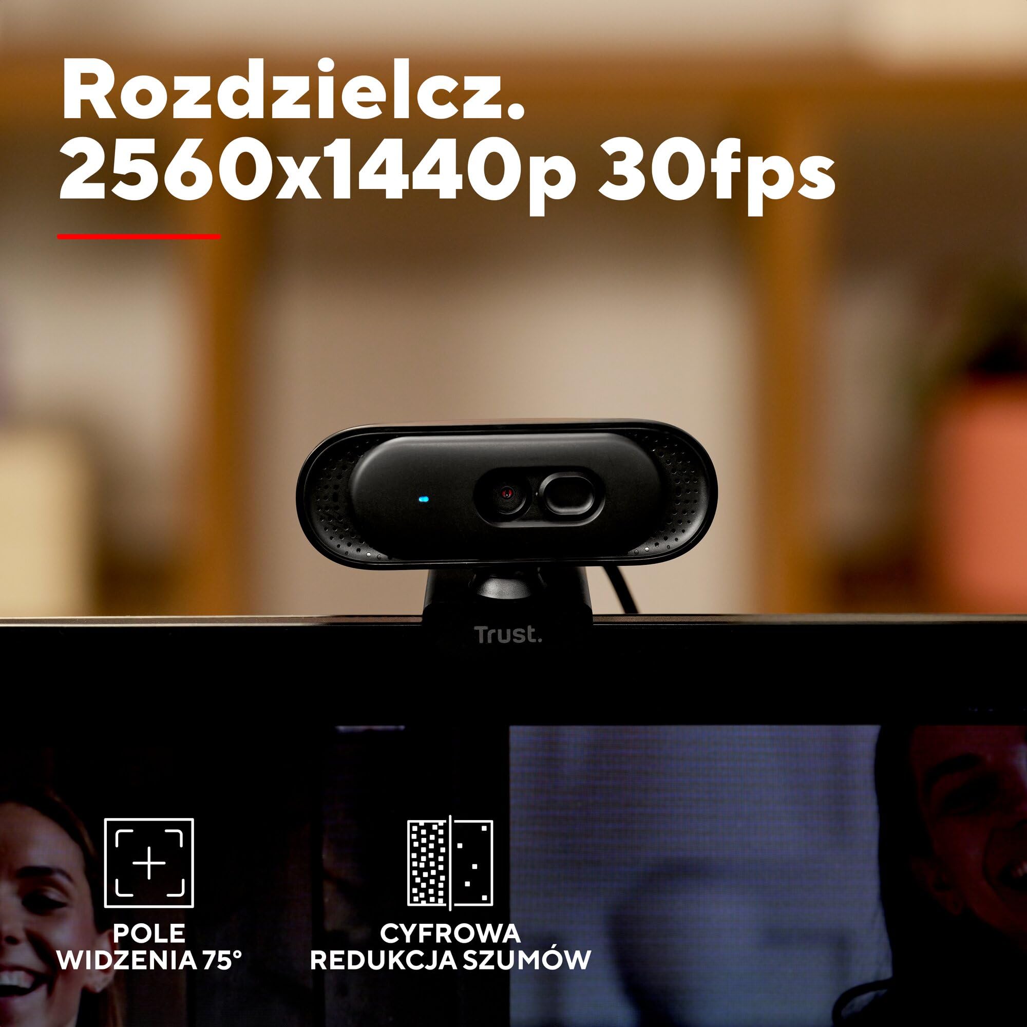 Trust Ovala 2K QHD kamera internetowa z osłoną prywatności, czarna | pole widzenia 75°, USB-A/USB-C, kamerka komputerowa do spotkań i streamowania z redukcją szumów, Teams, Google Meet, Zoom