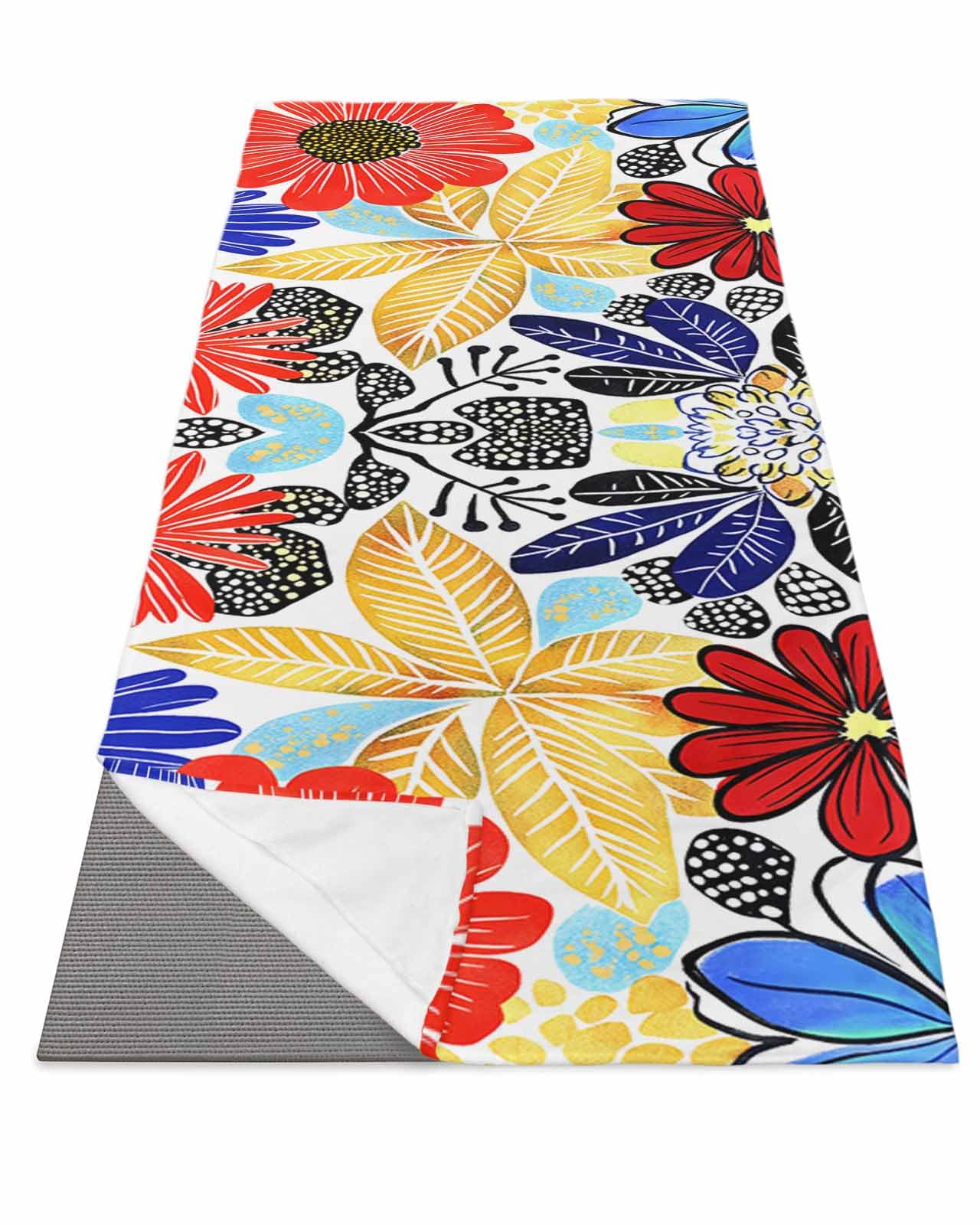 BOSIJOY Yoga Mat Towel,Spring Farm Floral Colorful Leaves Non Slip Sweat Absorbent Hot Yoga Towels with Corner Pockets,Abstract Watercolor Plant Soft Microfiber Towel for Pilates Bikram 70