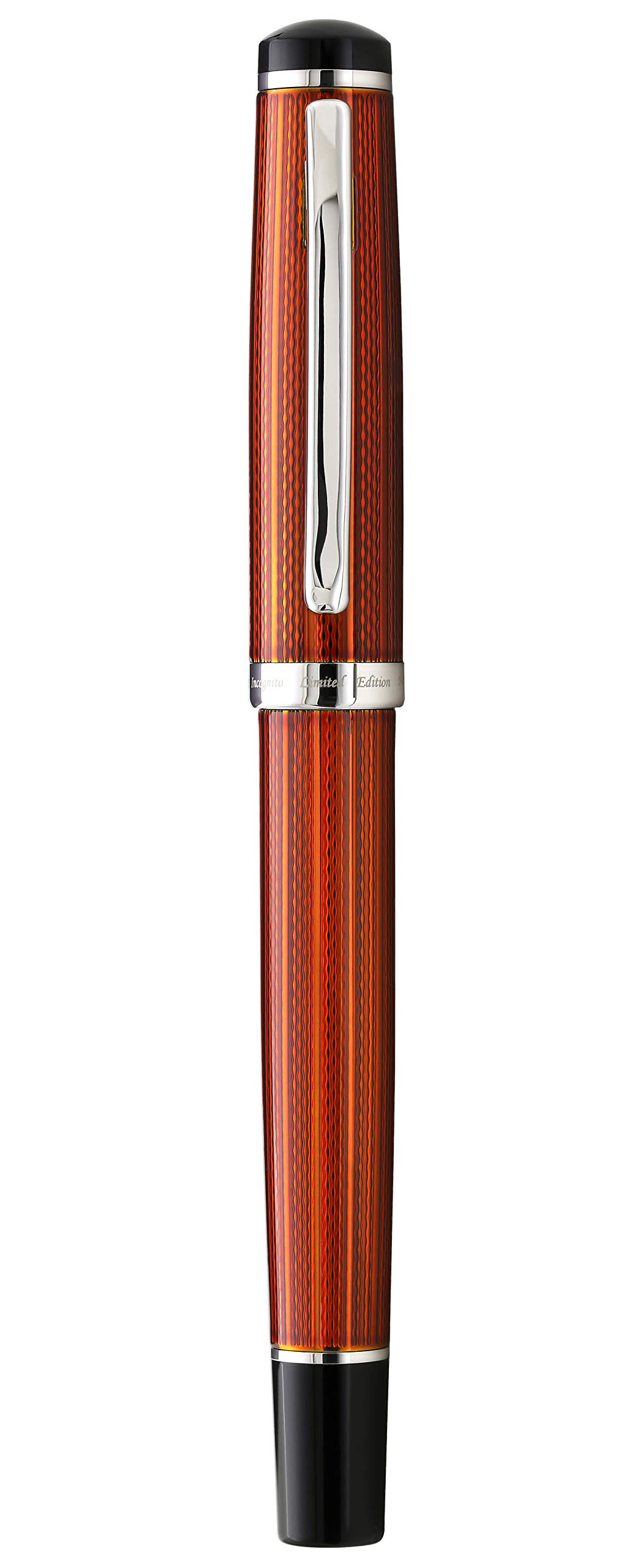 Xezo Incognito Fountain Pen, Medium Nib. Sunstone Orange Layered Lacquer with Pure Platinum Plating. Handcrafted, Limited Edition, Serialized
