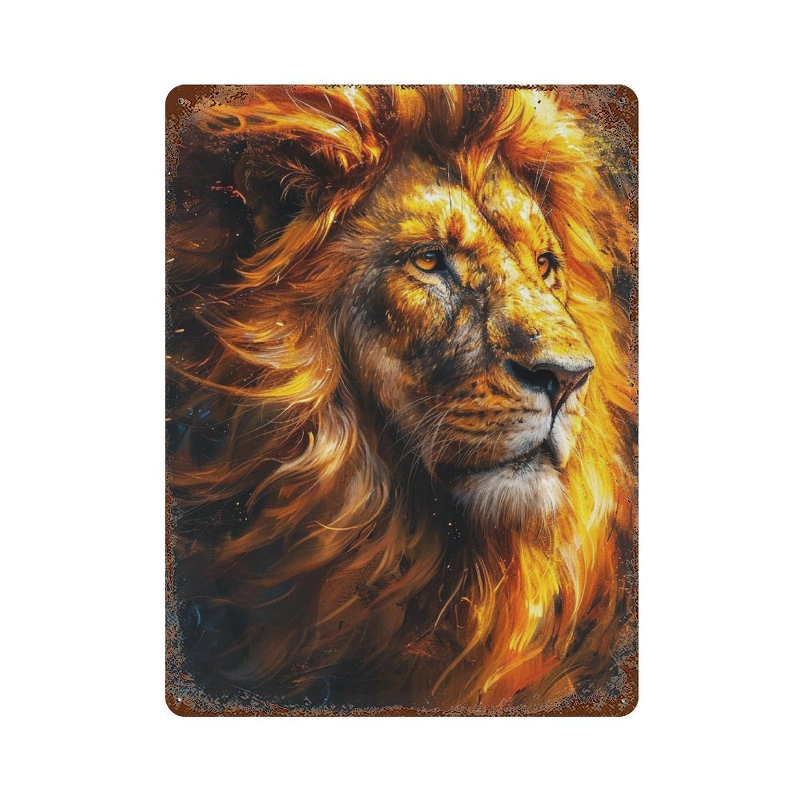 Golden Lion Majesty -5 Rustic Tin Plaque 15.7"x11.8", for Shed, Workshop And Garage Wall Decor, Shabby Chic Decor