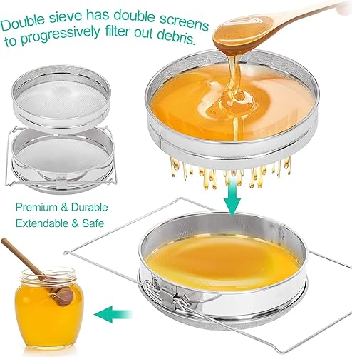 Miniatura 8 de Colador de miel de acero inoxidable, doble tamiz, colador multiusos para cubo de 5 galones, fácil de limpiar y duradero