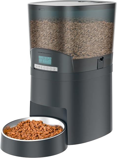 HoneyGuaridan 6.5L Timer Cat Feeder, Cat Food Dispenser Automatic, Pet Feeder with 0-48 Portion Control, 6 Meals a Day, Voice Recorder - for Cats & Large Dogs