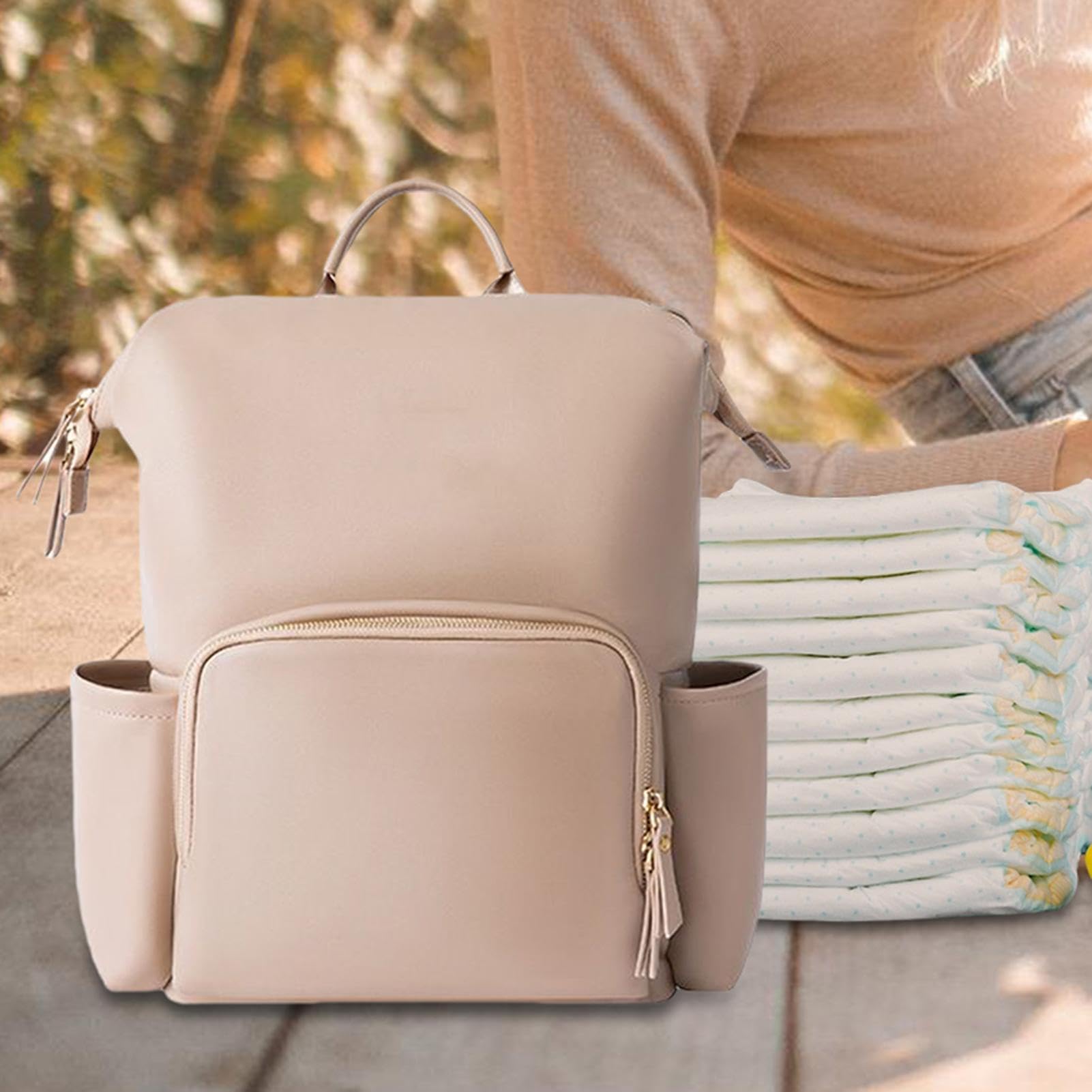 Bolsa de pañales de cuero, mochila de pañales de cuero Bolsa para bebés