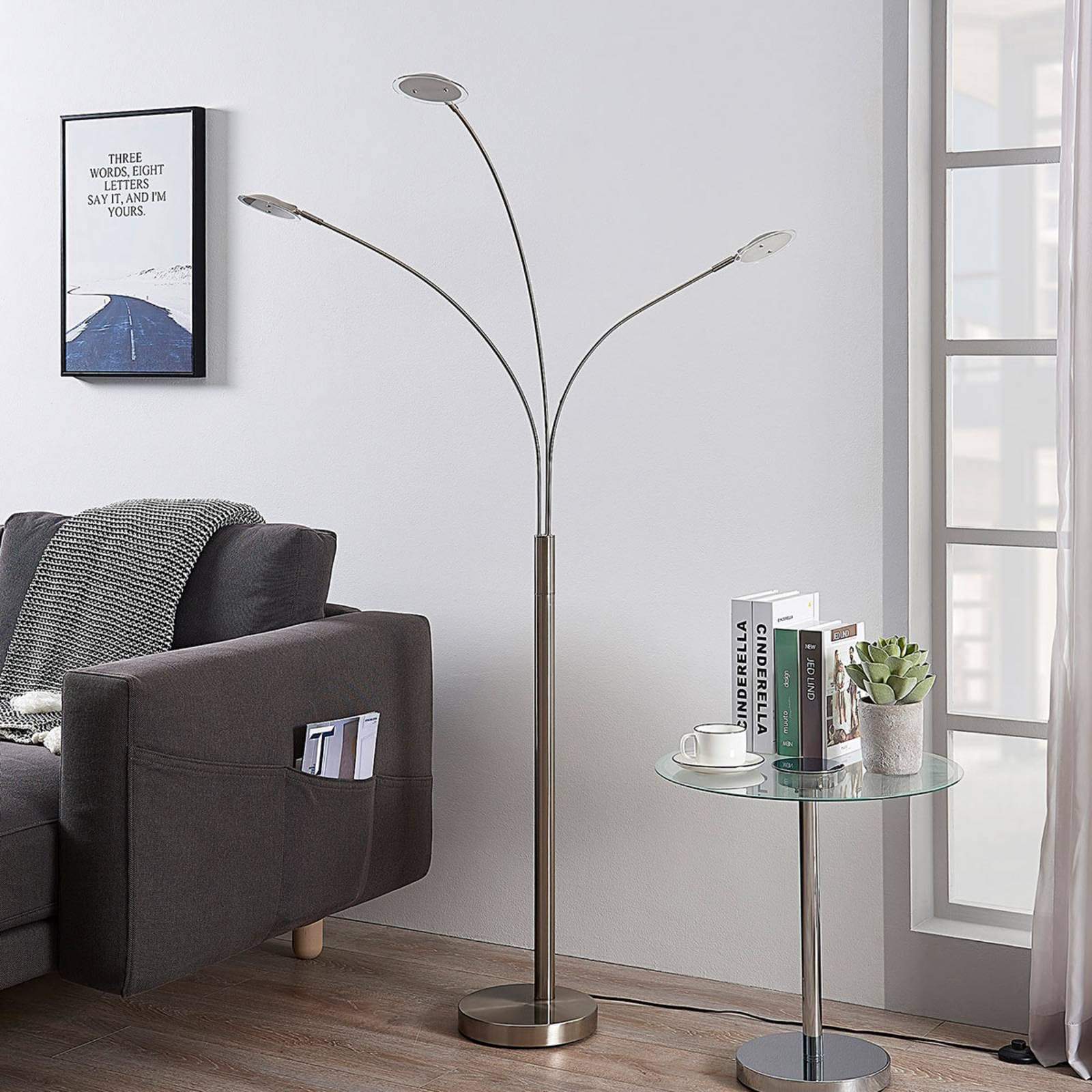 Lampada Da Terra LED Lindby Jabbo – Design Moderno In Metallo Grigio, Altezza 163 Cm, Con Lampadina Inclusa, Per Studio E Soggiorno