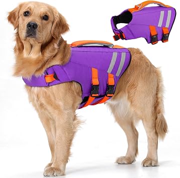 LeLePet Dog Life Jacket, High Flotation Dog Life Vest for Swimming, Boating, Ripstop Reflective Pet Swim Vest for Small Medium Large Dogs Pool Floats Adjustable Swimming Vest for Dogs Water Safety